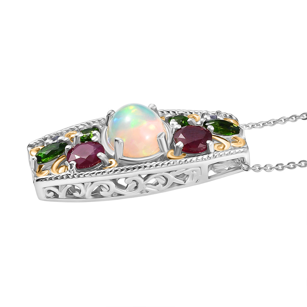 D'joy AA Mehrfarbiger Edelstein Anhänger mit Kette, ca. 50 cm, 925 Silber Rhodiniert und 750 Gelbgold Vermeil ca. 3.82 ct