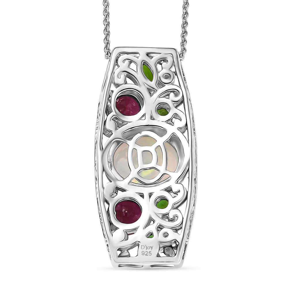 D'joy AA Mehrfarbiger Edelstein Anhänger mit Kette, ca. 50 cm, 925 Silber Rhodiniert und 750 Gelbgold Vermeil ca. 3.82 ct
