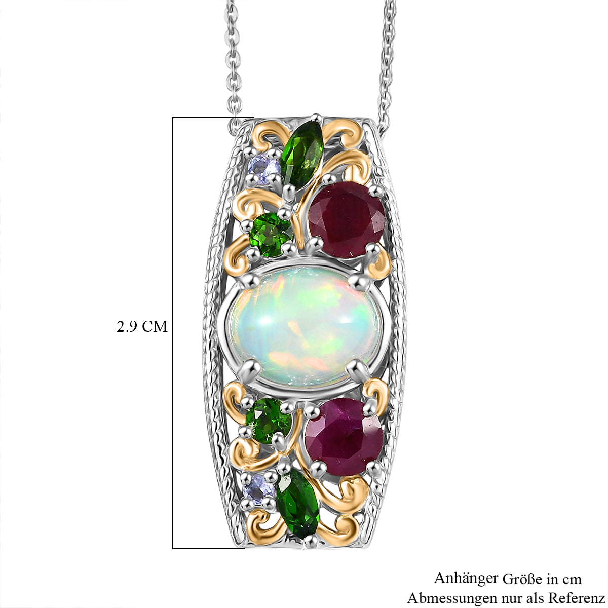 D'joy AA Mehrfarbiger Edelstein Anhänger mit Kette, ca. 50 cm, 925 Silber Rhodiniert und 750 Gelbgold Vermeil ca. 3.82 ct