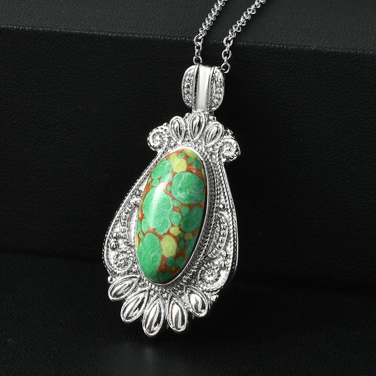 Grünes Türkis Schmuckset Edelstahl ca. 25.00 ct