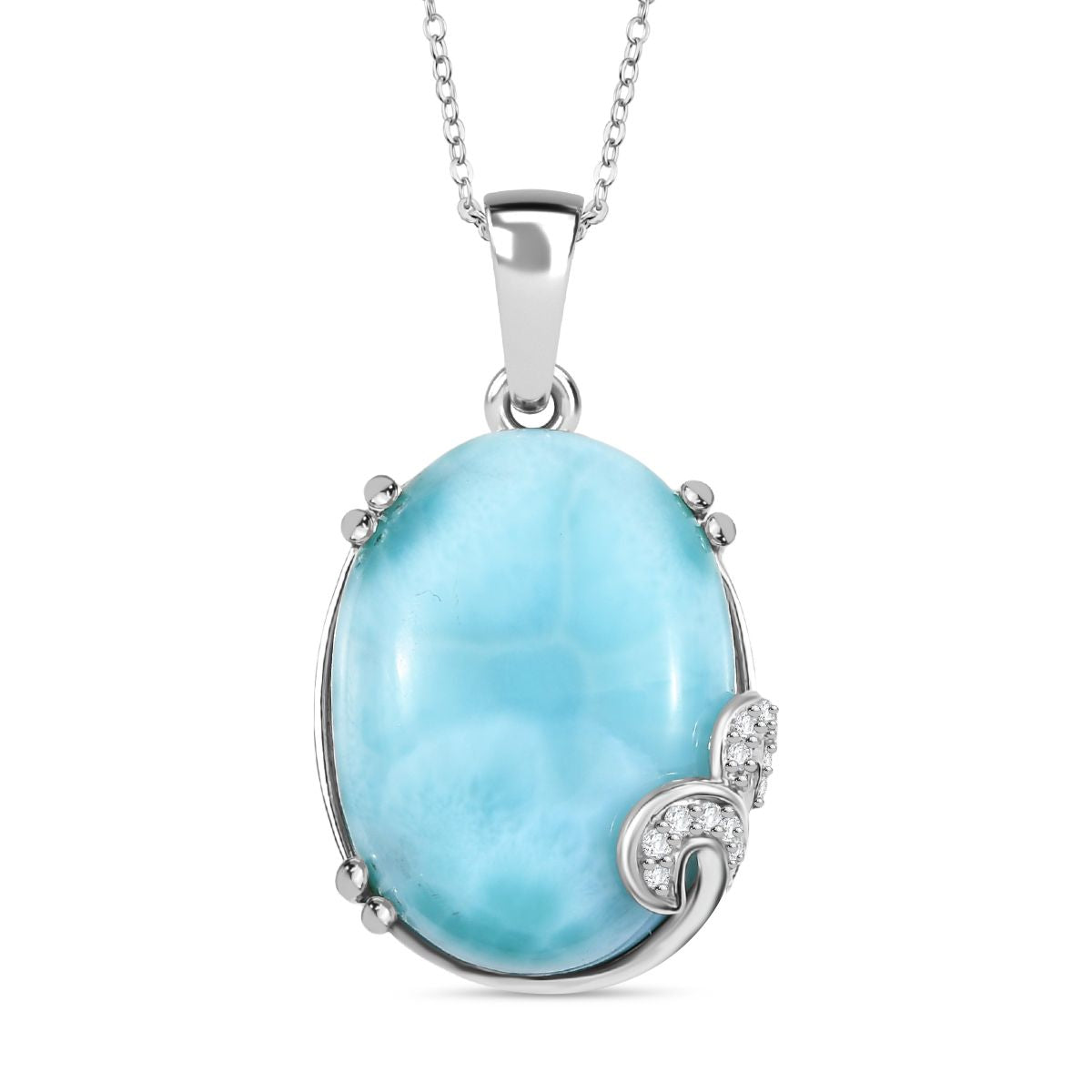 D'joy Larimar, Weißer Zirkon Anhänger mit Kette ca. 50 cm, 925 Silber rhodiniert ca. 18.25 ct