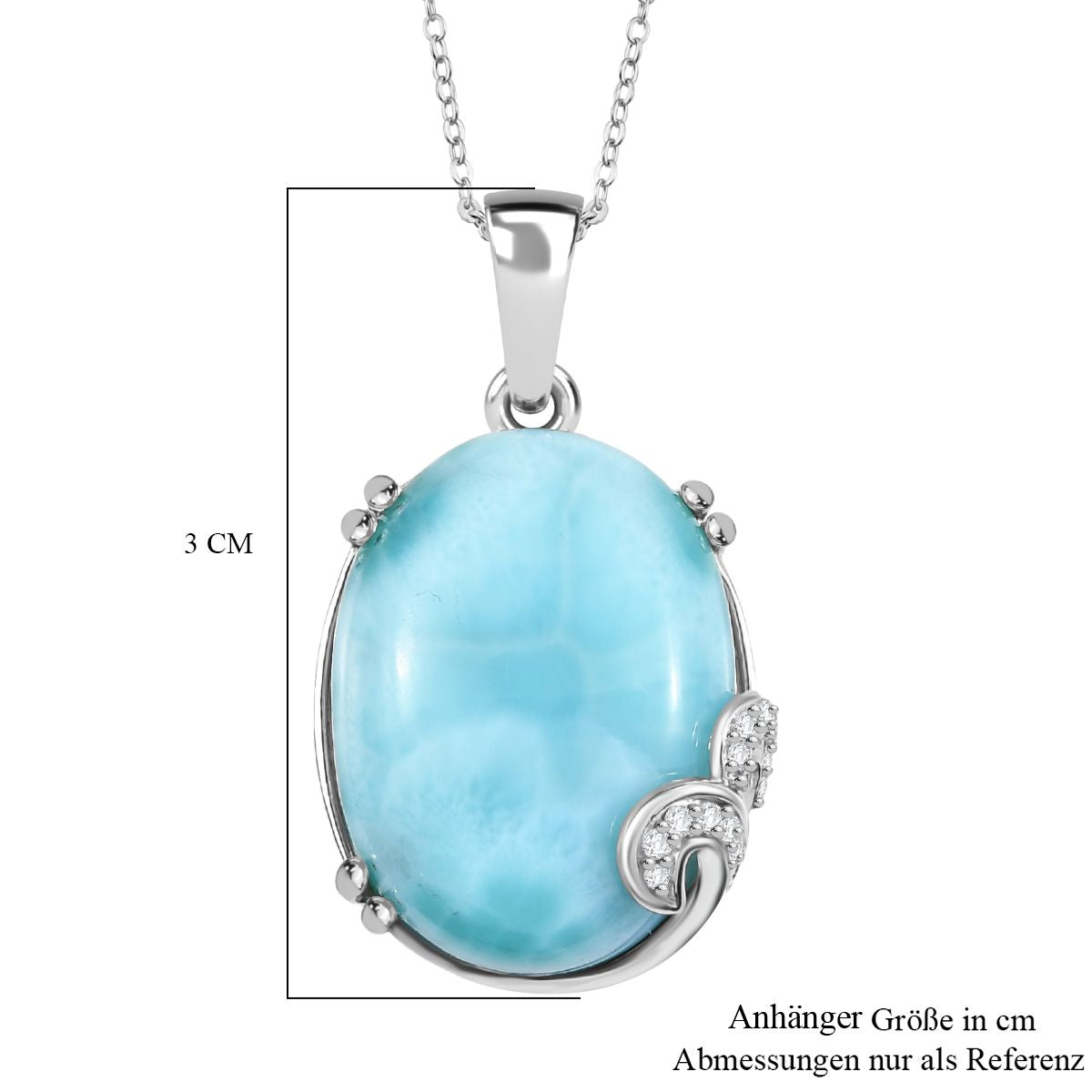 D'joy Larimar, Weißer Zirkon Anhänger mit Kette ca. 50 cm, 925 Silber rhodiniert ca. 18.25 ct