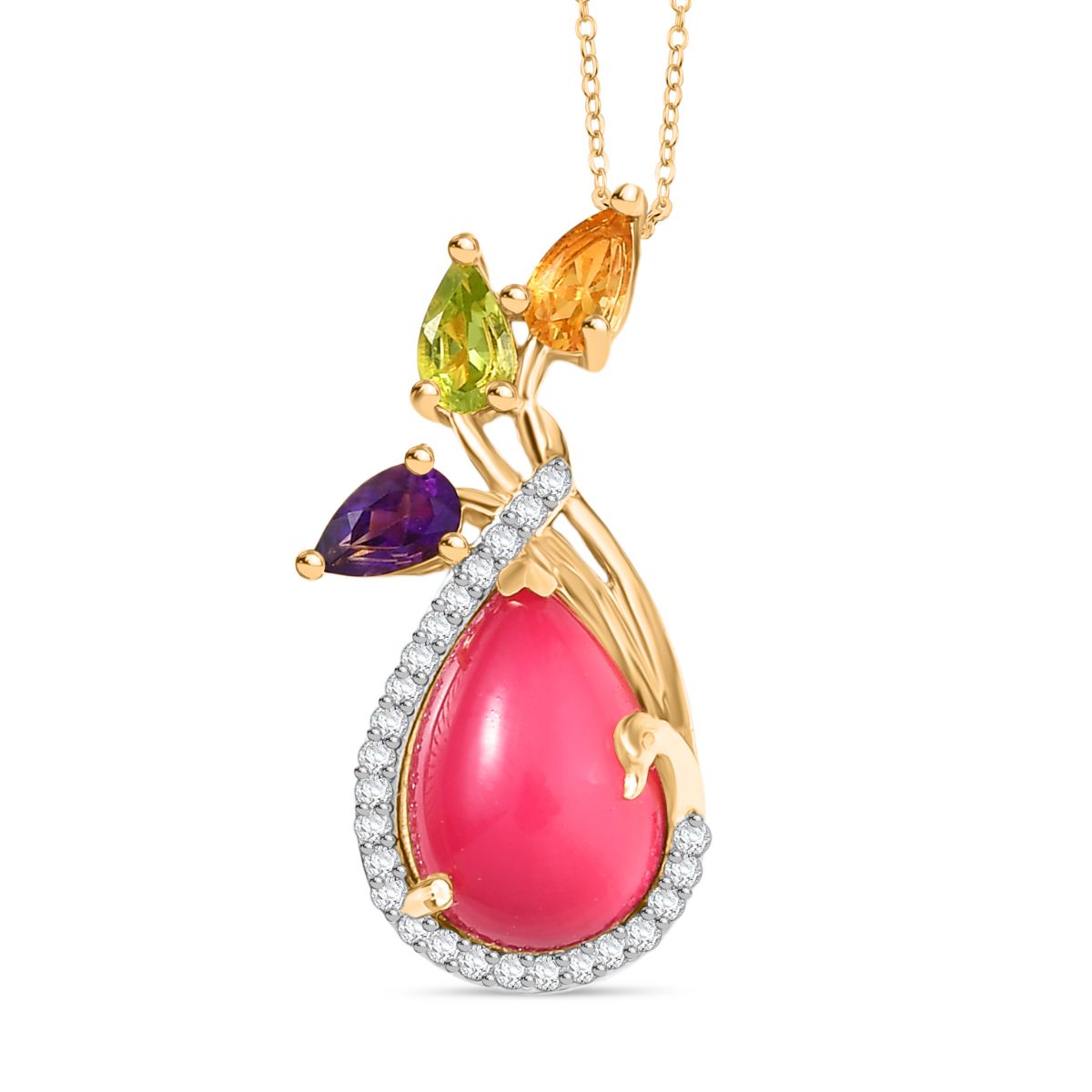 D'Joy Maulbeer Mondstein, Mehrfarbige Edelstein Anhänger mit Kette, ca. 45 cm 925 Silber 750 Gelbgold Vermeil ca. 4.56 ct