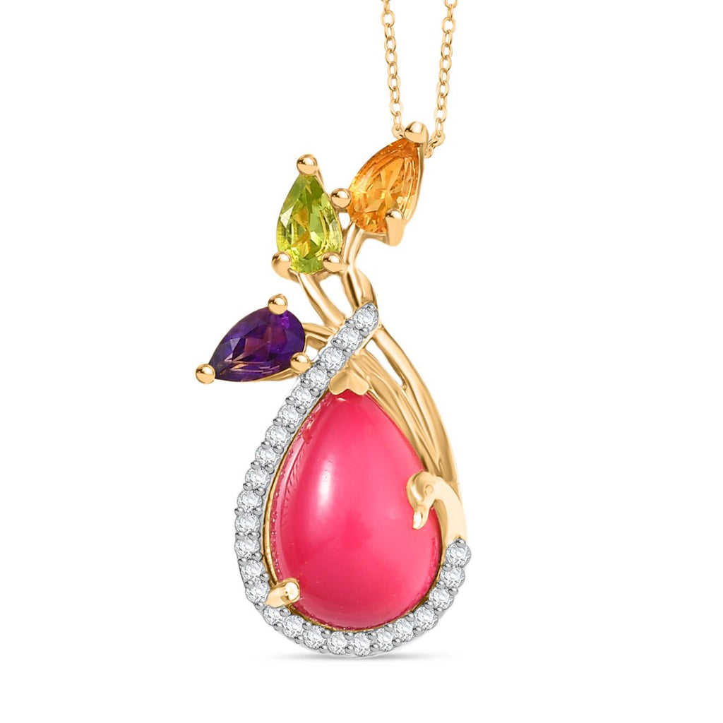 D'Joy Maulbeer Mondstein, Mehrfarbige Edelstein Anhänger mit Kette, ca. 45 cm 925 Silber 750 Gelbgold Vermeil ca. 4.56 ct
