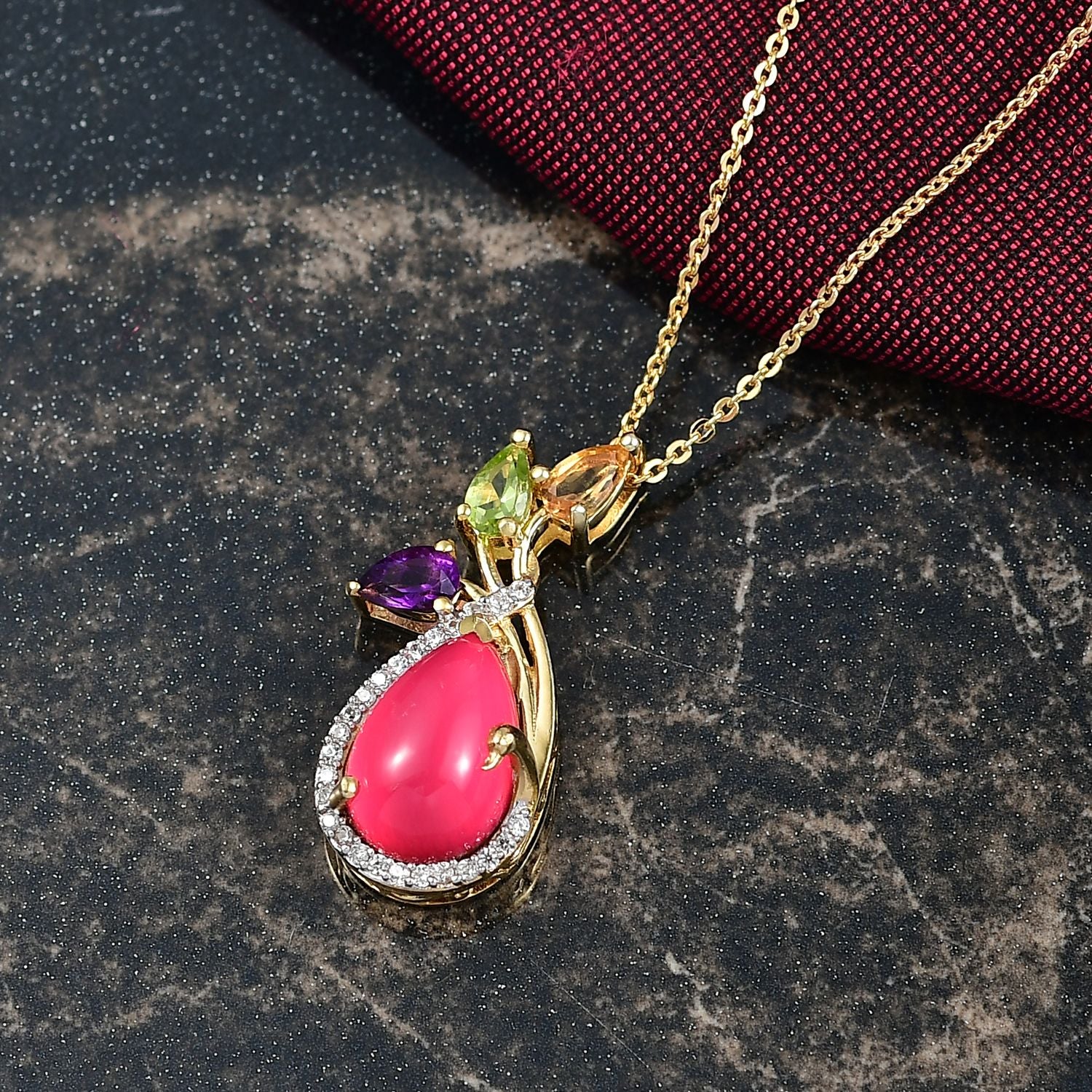 D'Joy Maulbeer Mondstein, Mehrfarbige Edelstein Anhänger mit Kette, ca. 45 cm 925 Silber 750 Gelbgold Vermeil ca. 4.56 ct