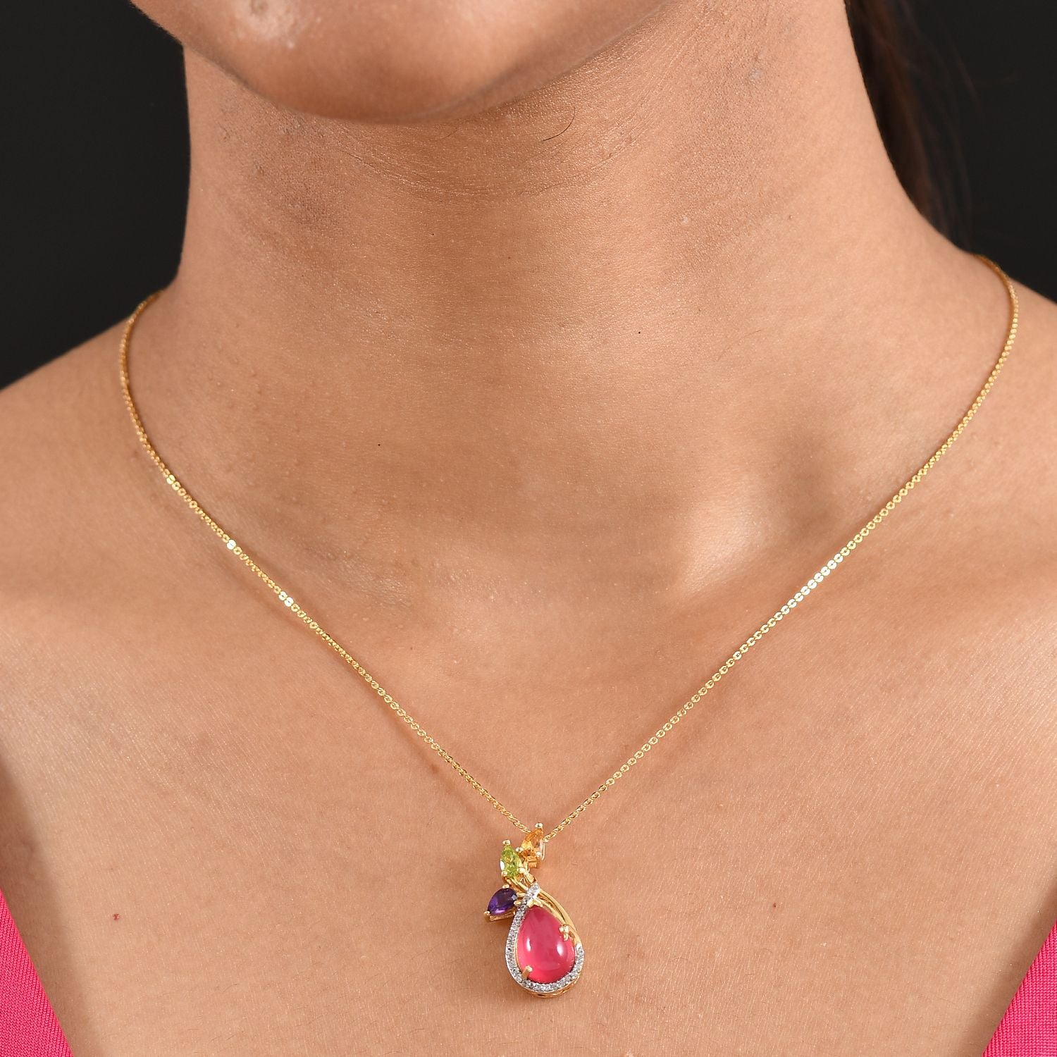 D'Joy Maulbeer Mondstein, Mehrfarbige Edelstein Anhänger mit Kette, ca. 45 cm 925 Silber 750 Gelbgold Vermeil ca. 4.56 ct