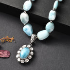 D'Joy AA Larimar und Labor Polki Diamant Halskette ca. 45 cm 925 Silber rhodiniert ca. 136.27 ct