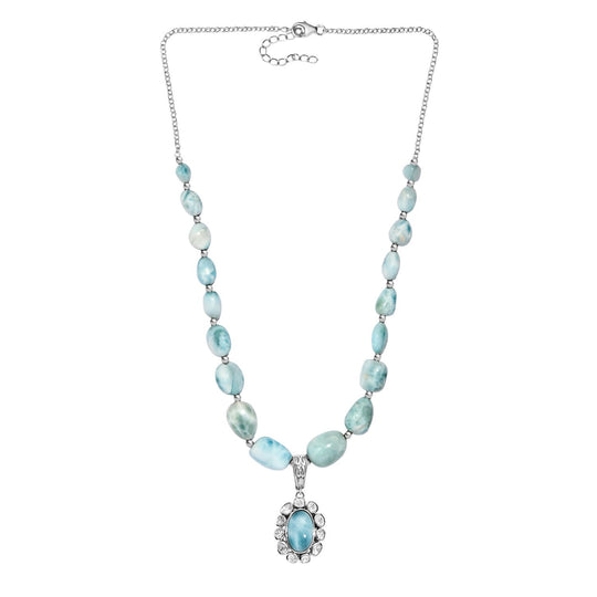 D'Joy AA Larimar und Labor Polki Diamant Halskette ca. 45 cm 925 Silber rhodiniert ca. 136.27 ct