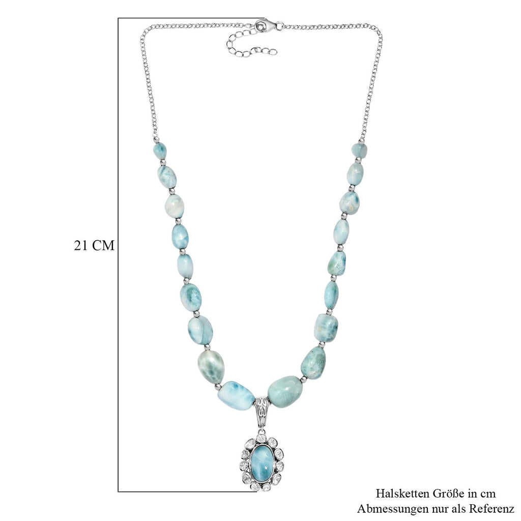 D'Joy AA Larimar und Labor Polki Diamant Halskette ca. 45 cm 925 Silber rhodiniert ca. 136.27 ct