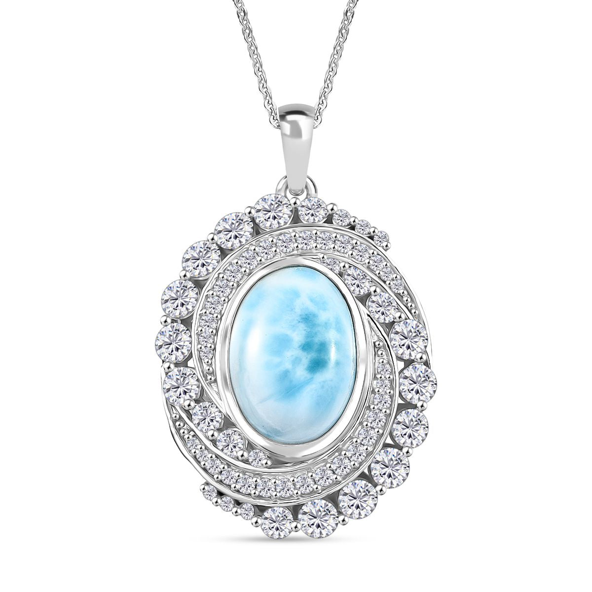 D'Joy Larimar, Weißer Zirkon Schmuckset ca. 45 cm 925 Silber rhodiniert ca. 10.59 ct