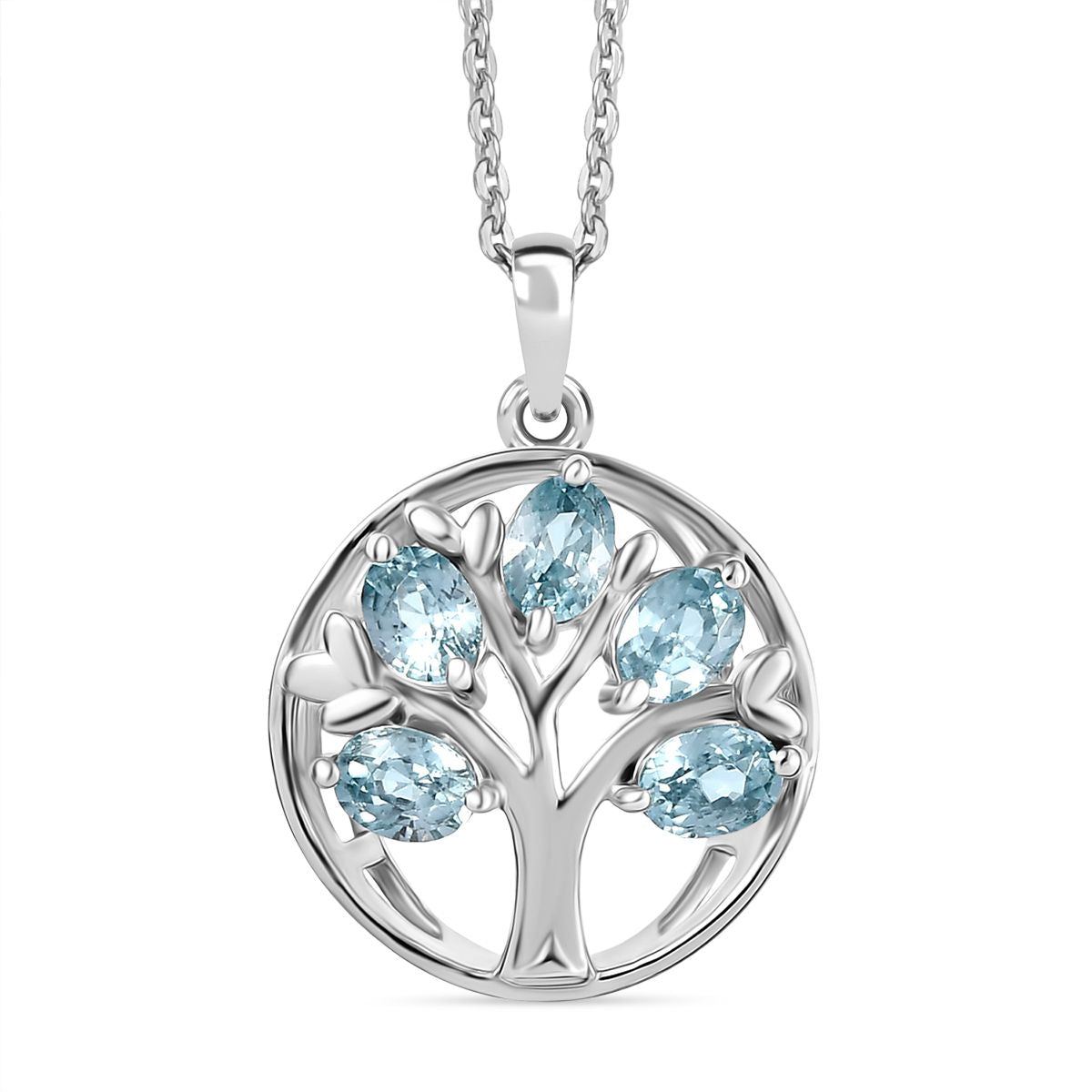 D'Joy AA Blauer Zirkon Anhänger mit Kette, ca. 50 cm 925 Silber rhodiniert ca. 1.29 ct