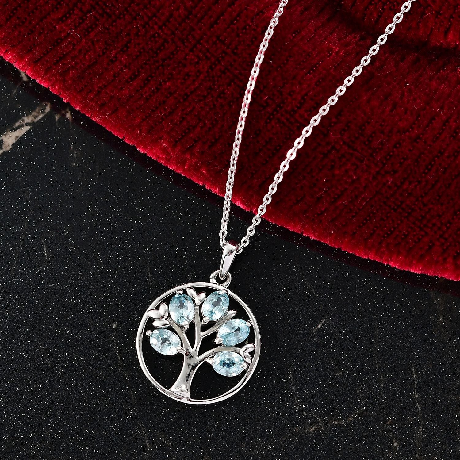 D'Joy AA Blauer Zirkon Anhänger mit Kette, ca. 50 cm 925 Silber rhodiniert ca. 1.29 ct