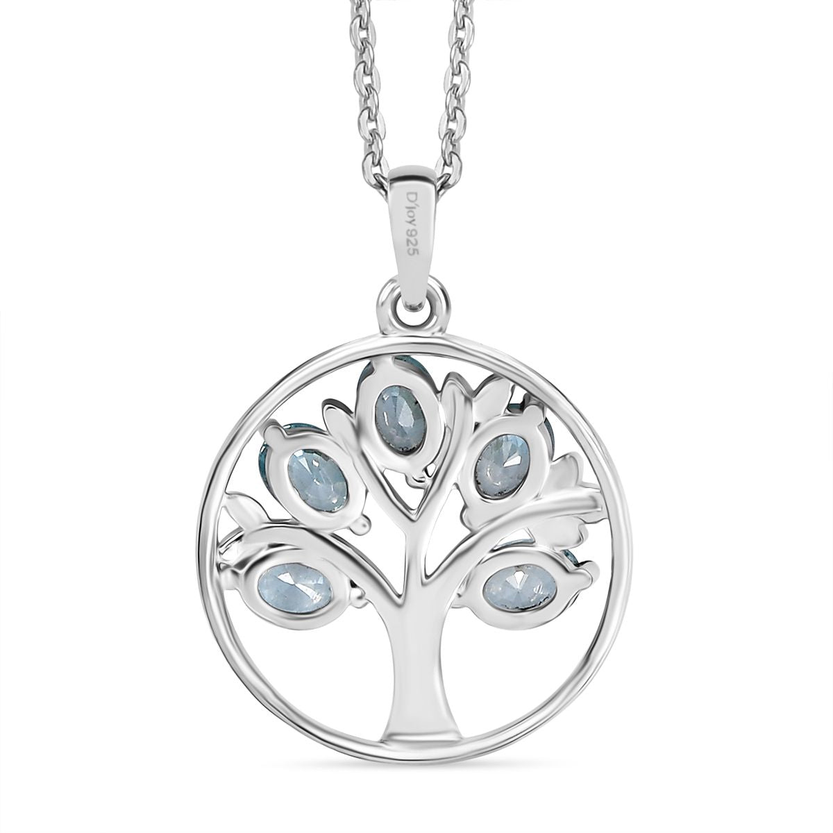 D'Joy AA Blauer Zirkon Anhänger mit Kette, ca. 50 cm 925 Silber rhodiniert ca. 1.29 ct