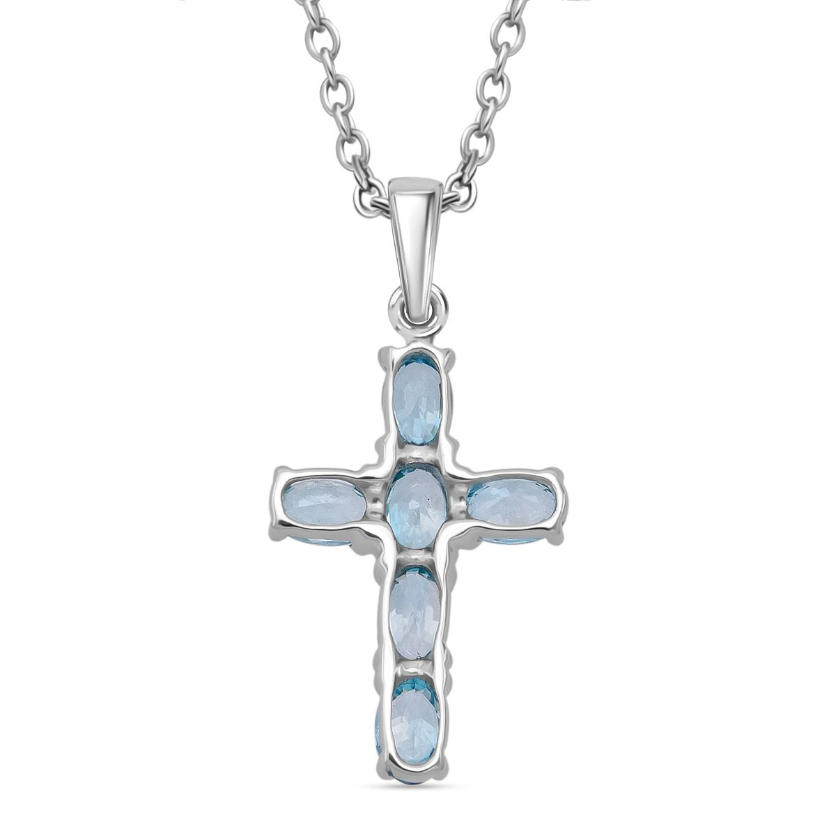 D'joy Blauer Zirkon Anhänger mit Kette ca. 50 cm, 925 Silber rhodiniert und 316L Edelstahl ca. 2.17 ct