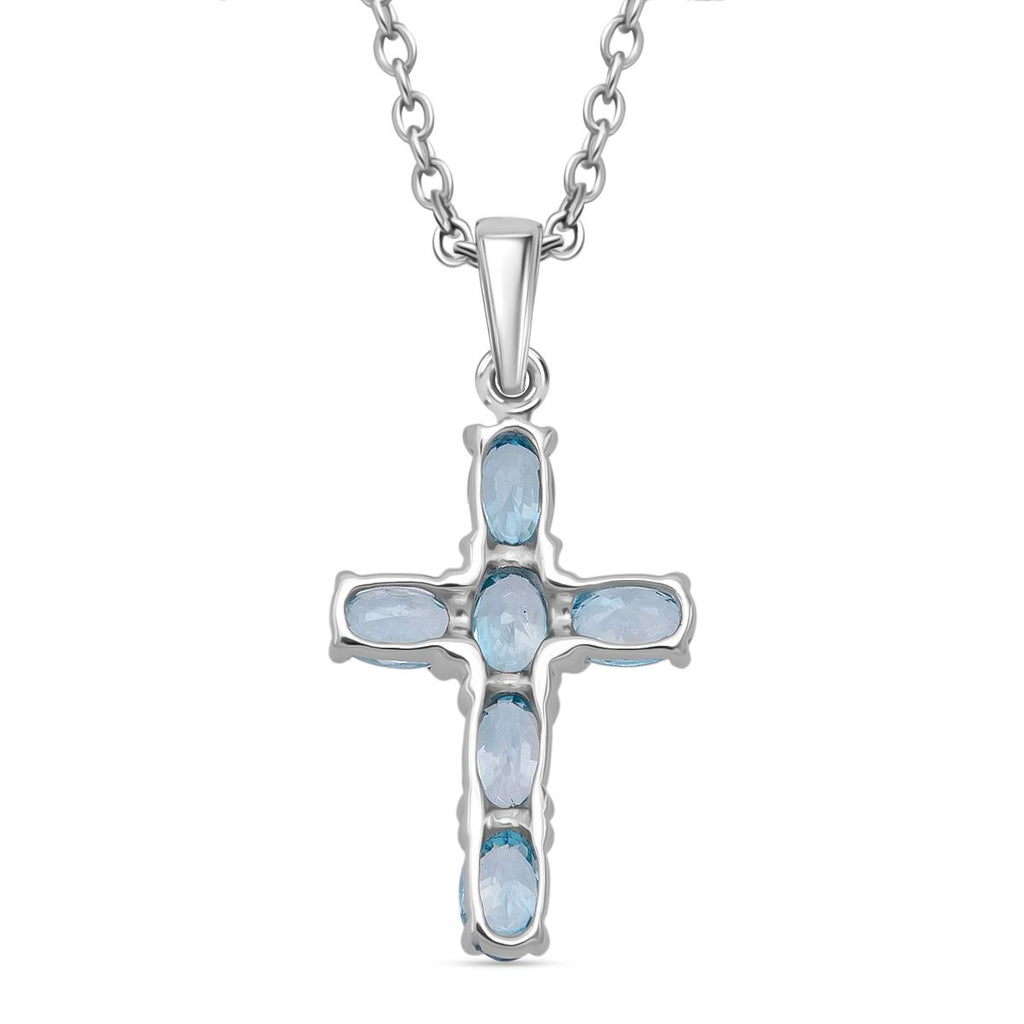 D'joy Blauer Zirkon Anhänger mit Kette ca. 50 cm, 925 Silber rhodiniert und 316L Edelstahl ca. 2.17 ct