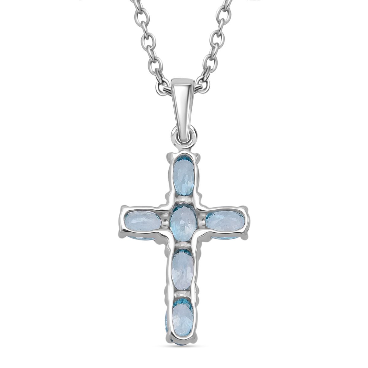 D'joy Blauer Zirkon Anhänger mit Kette ca. 50 cm, 925 Silber rhodiniert und 316L Edelstahl ca. 2.17 ct