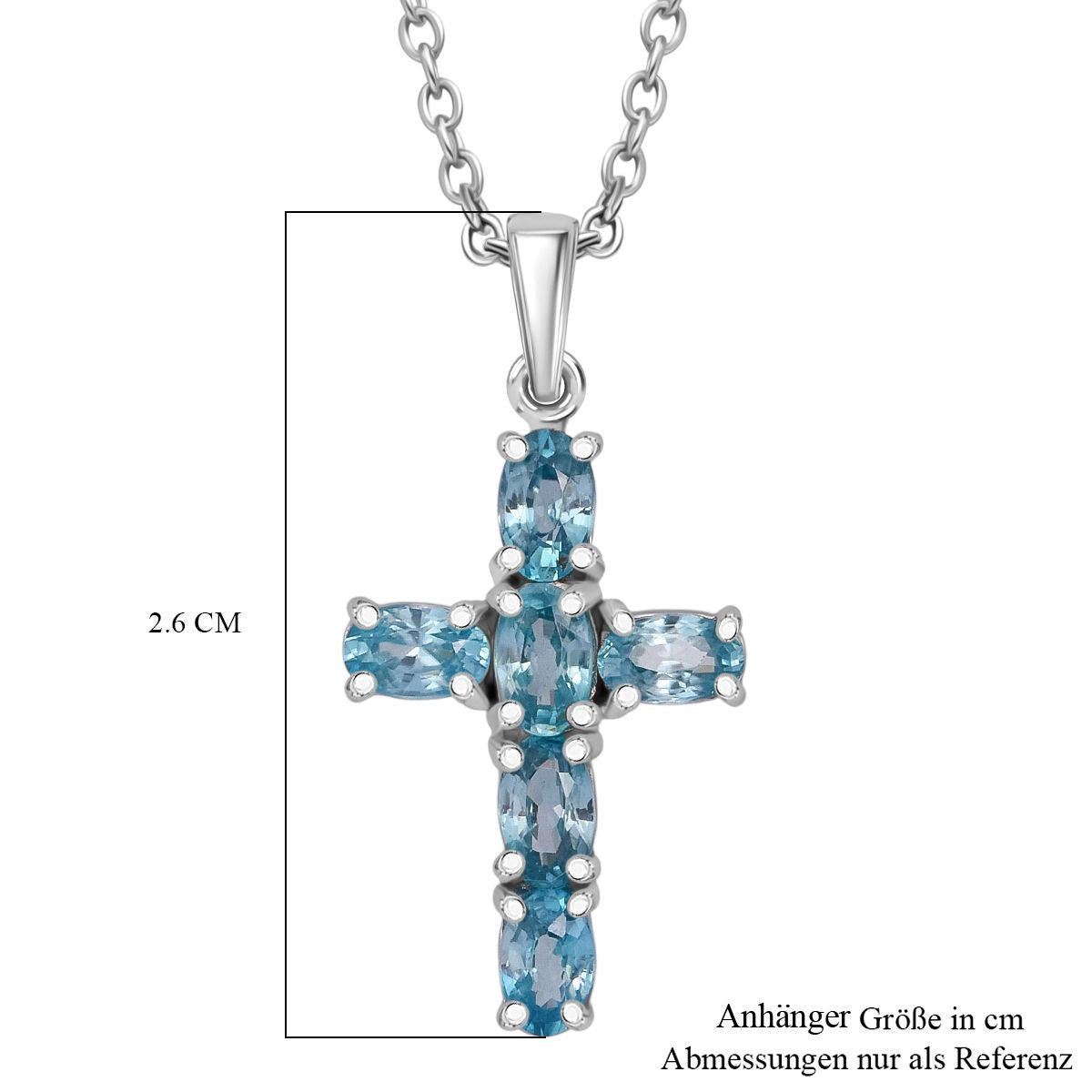 D'joy Blauer Zirkon Anhänger mit Kette ca. 50 cm, 925 Silber rhodiniert und 316L Edelstahl ca. 2.17 ct