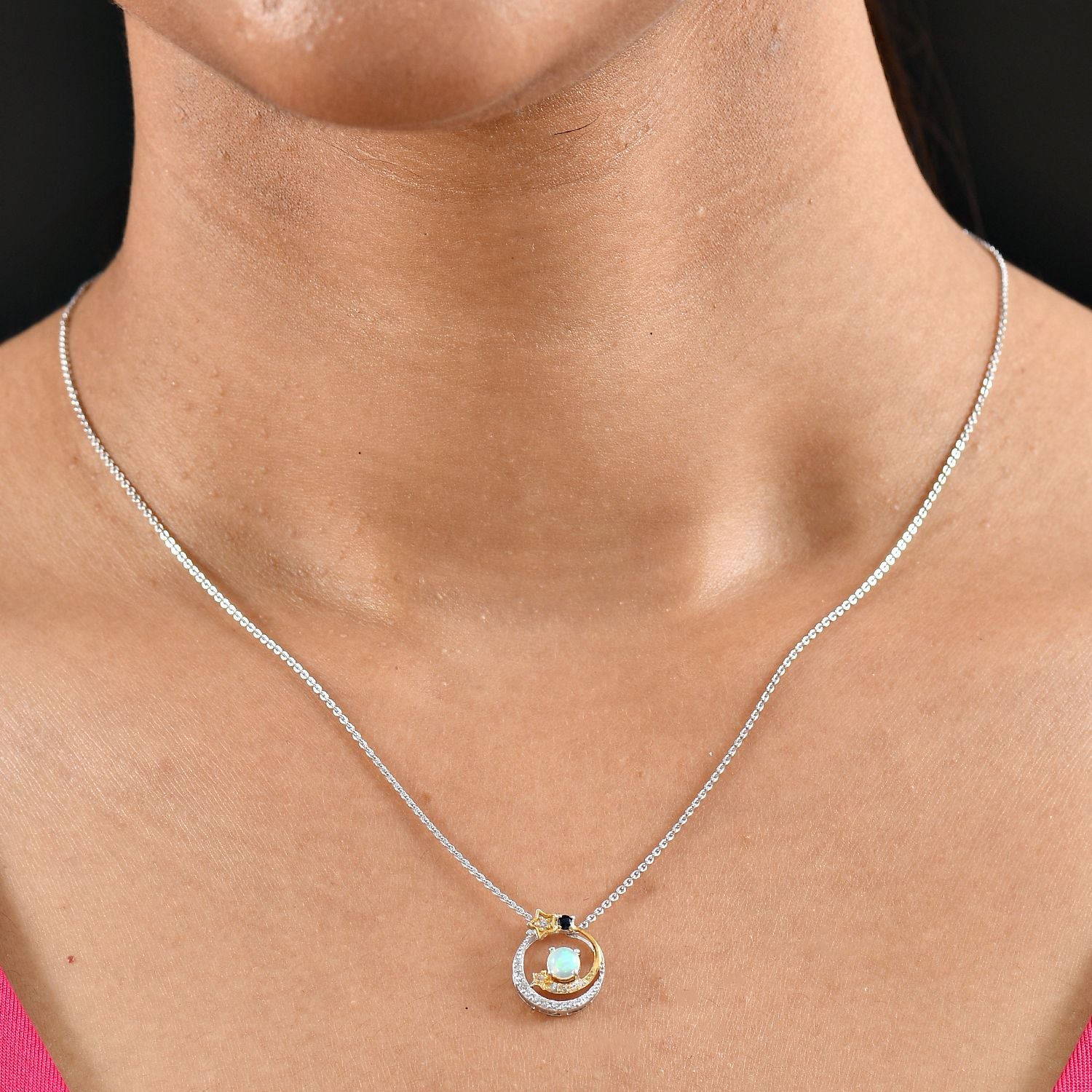 D'Joy AA Natürlicher, äthiopischer Welo Opal, Blauer Saphir Schmuckset ca. 50 cm 925 Silber platiniert, 925 Silber platiniert und vergoldet ca. 0.37 ct