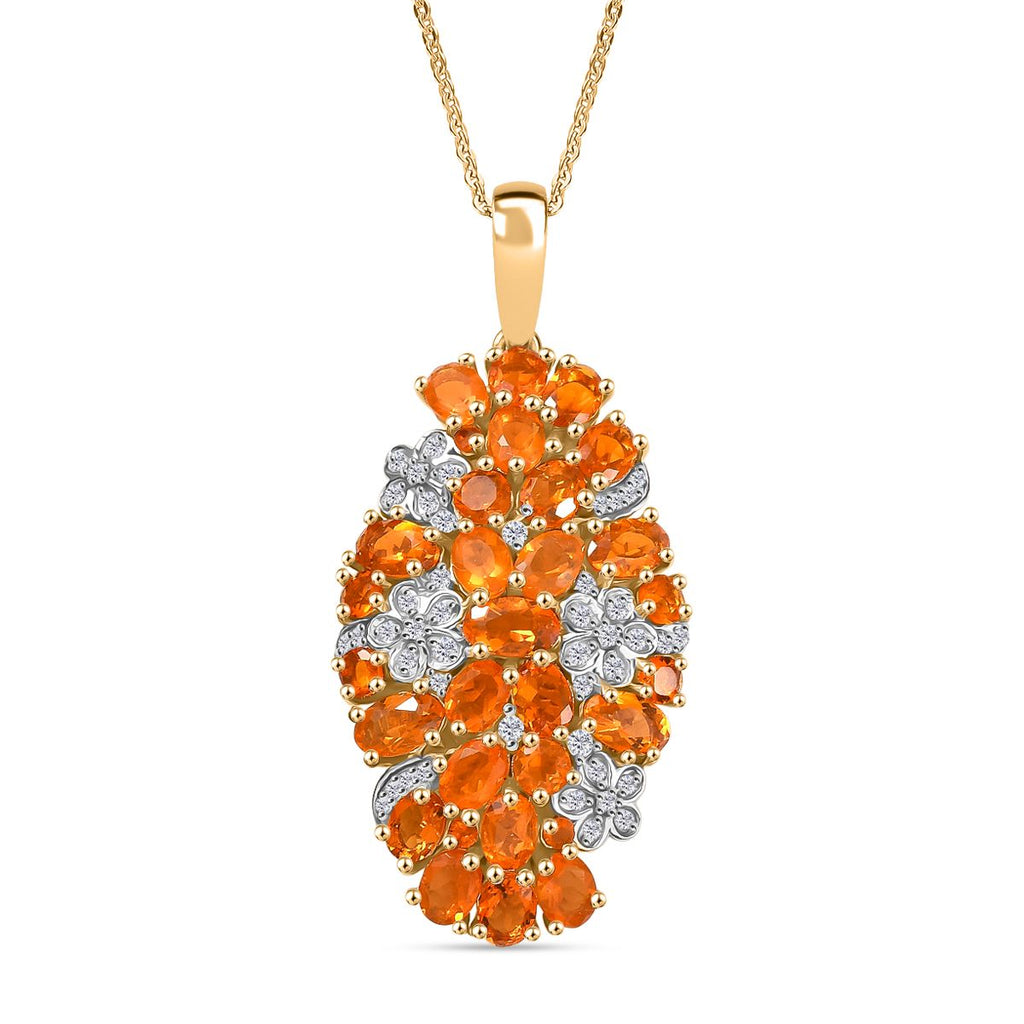 D'Joy AAA Blaze Feueropal Schmuckset ca. 50 cm 925 Silber 750 Gelbgold Vermeil ca. 3,35 ct.