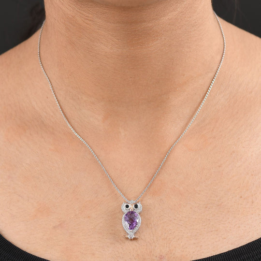 D'Joy AAA Rose De France Amethyst, Schwarzer Spinell Schmuckset ca. 50 cm 925 Silber rhodiniert ca. 4,05 ct.