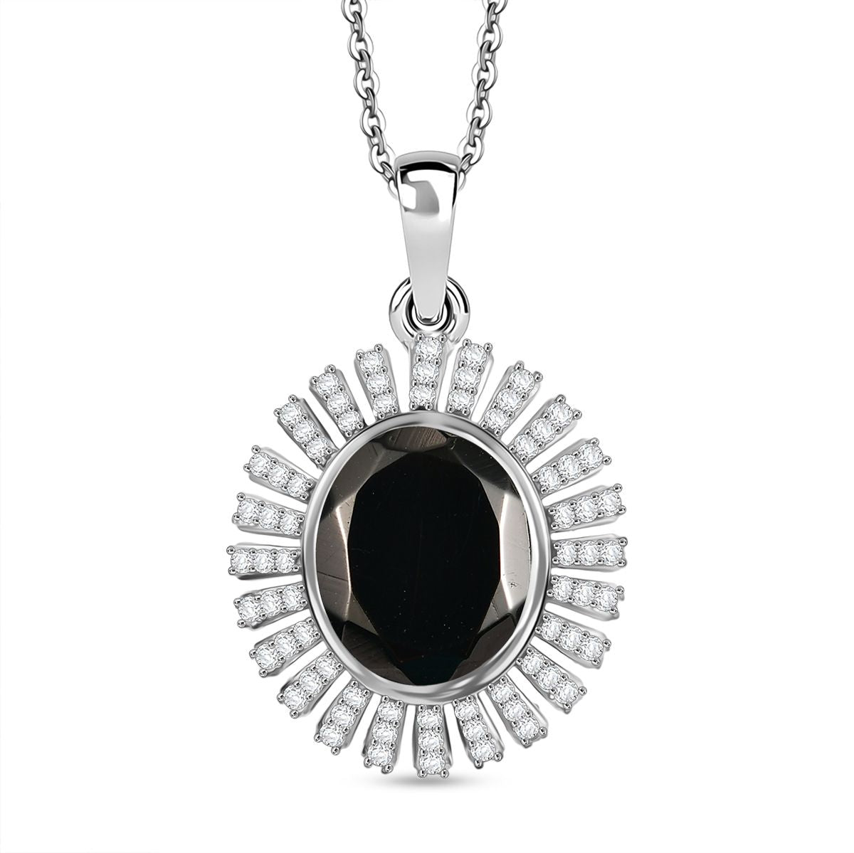 D'Joy Elite Shungit, Weißer Zirkon Schmuckset ca. 50 cm 925 Silber rhodiniert ca. 4,58 ct.