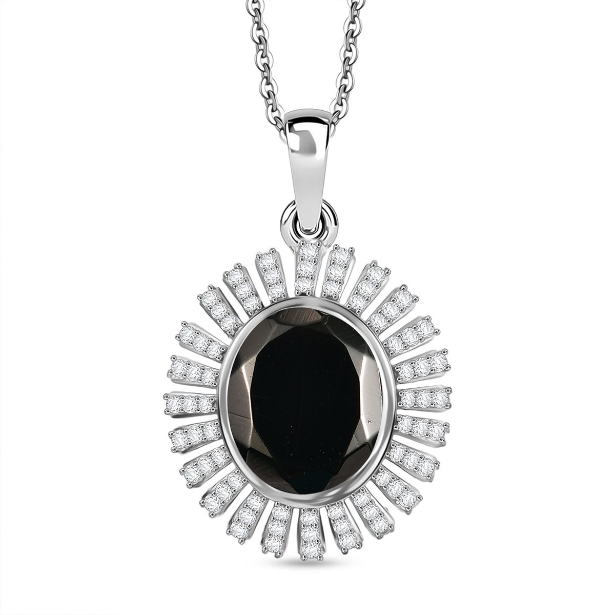 D'Joy Elite Shungit, Weißer Zirkon Schmuckset ca. 50 cm 925 Silber rhodiniert ca. 4,58 ct.