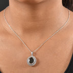 D'Joy Elite Shungit, Weißer Zirkon Schmuckset ca. 50 cm 925 Silber rhodiniert ca. 4,58 ct.