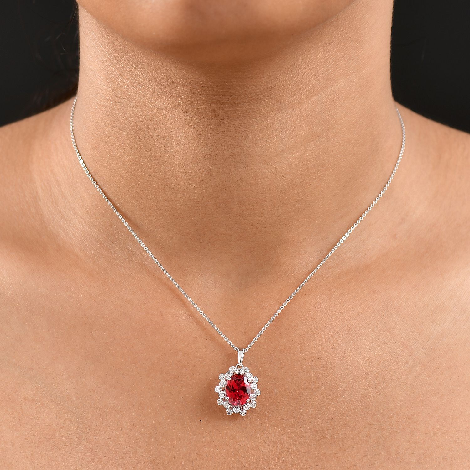 D'joy Lab Grown Padparadscha-Saphir, Weißer Zirkon Schmuckset ca. 50 cm 925 Silber rhodiniert ca. 4.02 ct
