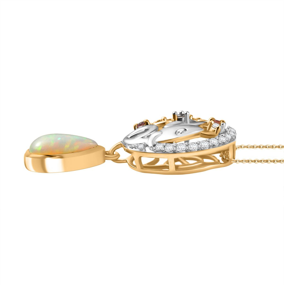D'Joy AA Natürlicher, äthiopischer Welo Opal, Mehrfarbiger Saphir Anhänger mit Kette, ca. 50 cm 925 Silber Rhodiniert und 750 Gelbgold Vermeil ca. 1.45 ct