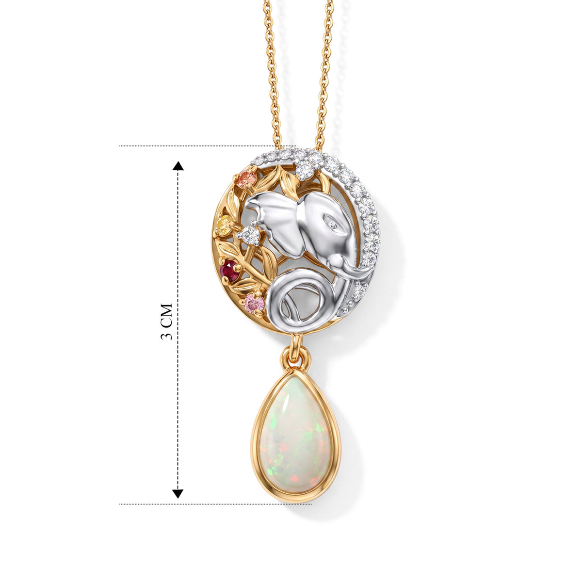 D'Joy AA Natürlicher, äthiopischer Welo Opal, Mehrfarbiger Saphir Anhänger mit Kette, ca. 50 cm 925 Silber Rhodiniert und 750 Gelbgold Vermeil ca. 1.45 ct