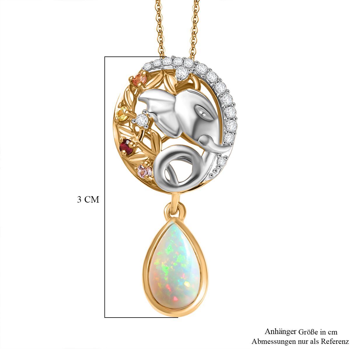 D'Joy AA Natürlicher, äthiopischer Welo Opal, Mehrfarbiger Saphir Anhänger mit Kette, ca. 50 cm 925 Silber Rhodiniert und 750 Gelbgold Vermeil ca. 1.45 ct