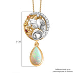 D'Joy AA Natürlicher, äthiopischer Welo Opal, Mehrfarbiger Saphir Anhänger mit Kette, ca. 50 cm 925 Silber Rhodiniert und 750 Gelbgold Vermeil ca. 1.45 ct