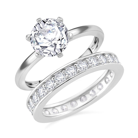RADIANTA - 2er Set GRA zertifiziert Moissanit (D-VVS) Ring, 925 Silber rhodiniert (Größe 19.00) ca. 3.28 ct