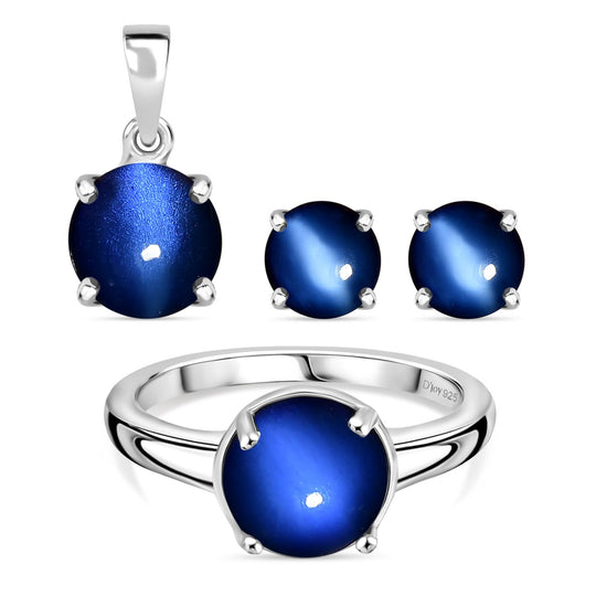 3er Set - D'Joy Aurora Mondstein Ring, Ohrringe und Anhänger, 925 Silber rhodiniert (Größe 17.00) ca. 5.82 ct