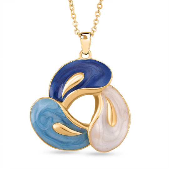 2er-Set Emaille-Anhänger mit Kette und Ohrsteckern, abstraktes Design, Blau-Weiß