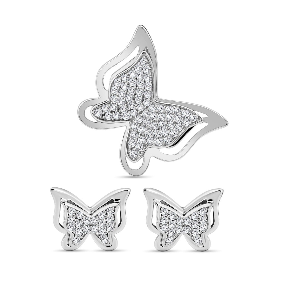 2er Set -  Weißer Zirkonia Anhänger und Ohrringe, 925 Silber rhodiniert