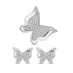 2er Set -  Weißer Zirkonia Anhänger und Ohrringe, 925 Silber rhodiniert