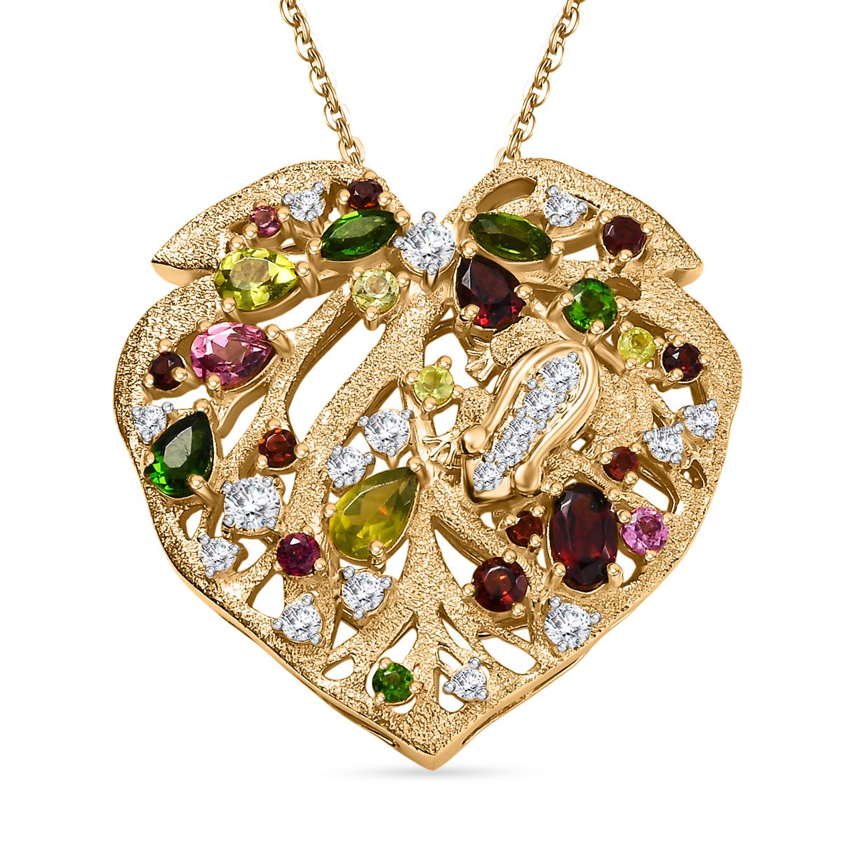 GP Mosambik Granat, Peridot Schmuckset ca. 50 cm 925 Silber 750 Gelbgold Vermeil ca. 2.82 ct