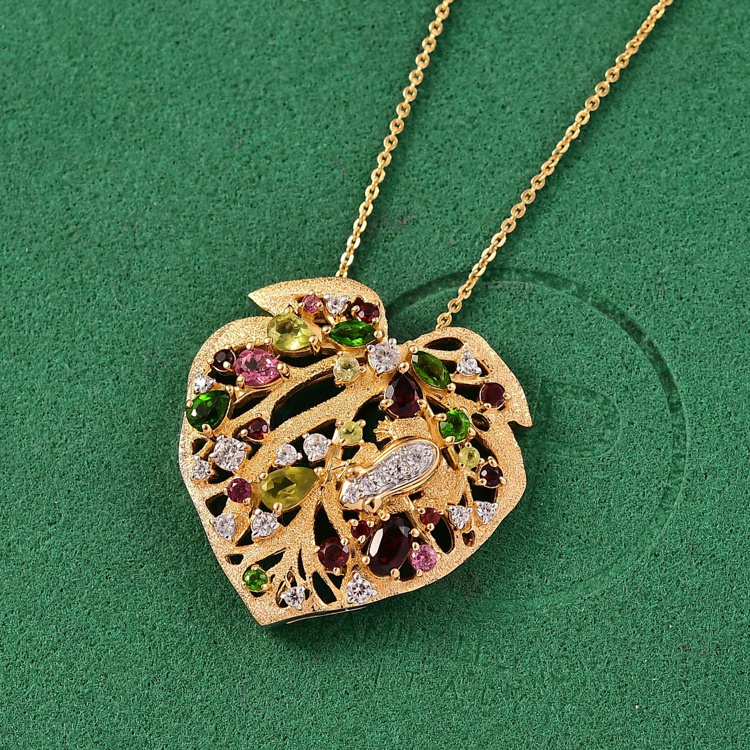 GP Mosambik Granat, Peridot Schmuckset ca. 50 cm 925 Silber 750 Gelbgold Vermeil ca. 2.82 ct