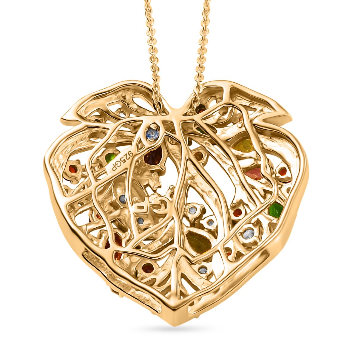GP Mosambik Granat, Peridot Schmuckset ca. 50 cm 925 Silber 750 Gelbgold Vermeil ca. 2.82 ct