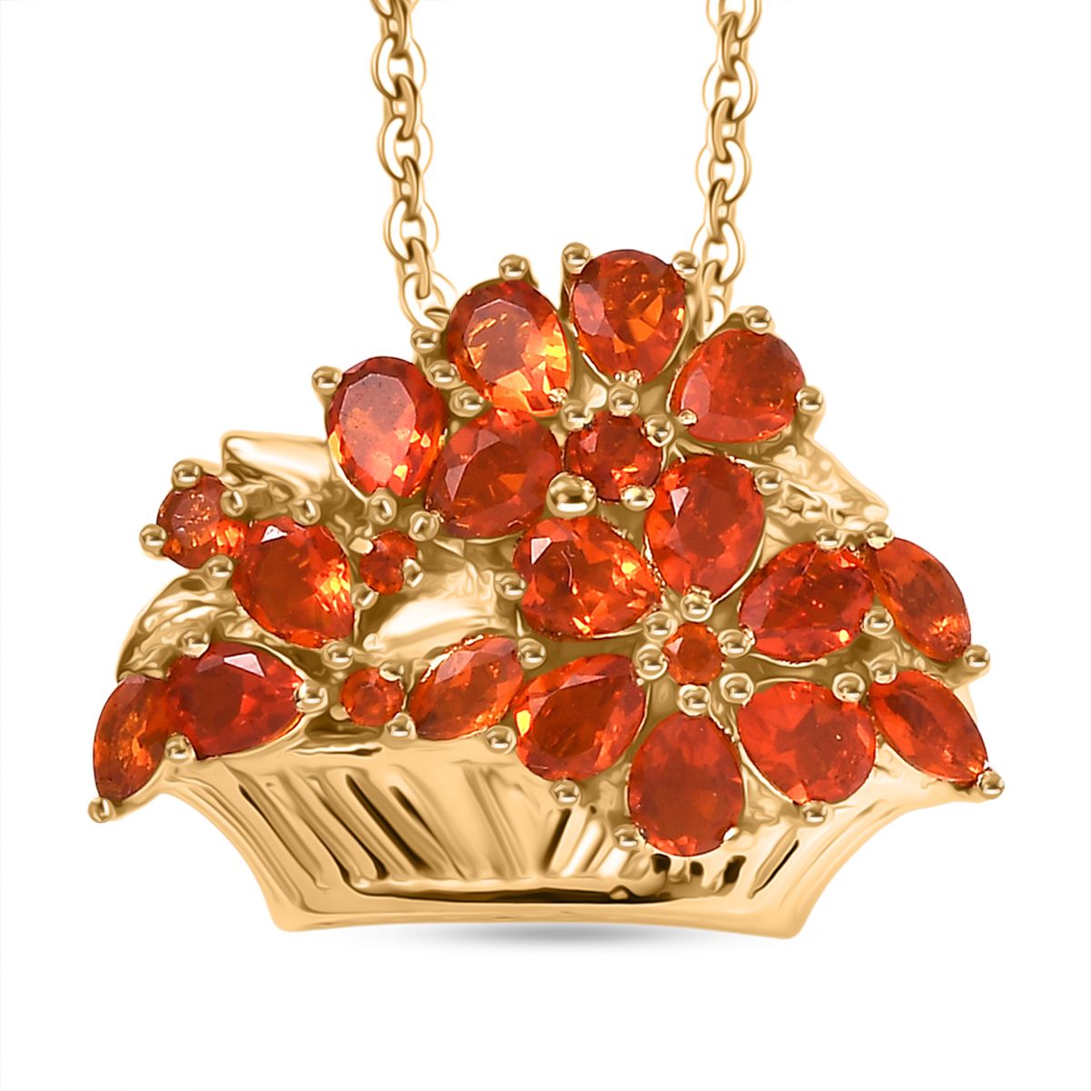 D'Joy AAA Blaze Feueropal Anhänger mit Kette, ca. 50 cm 925 Silber 750 Gelbgold Vermeil ca. 1.71 ct