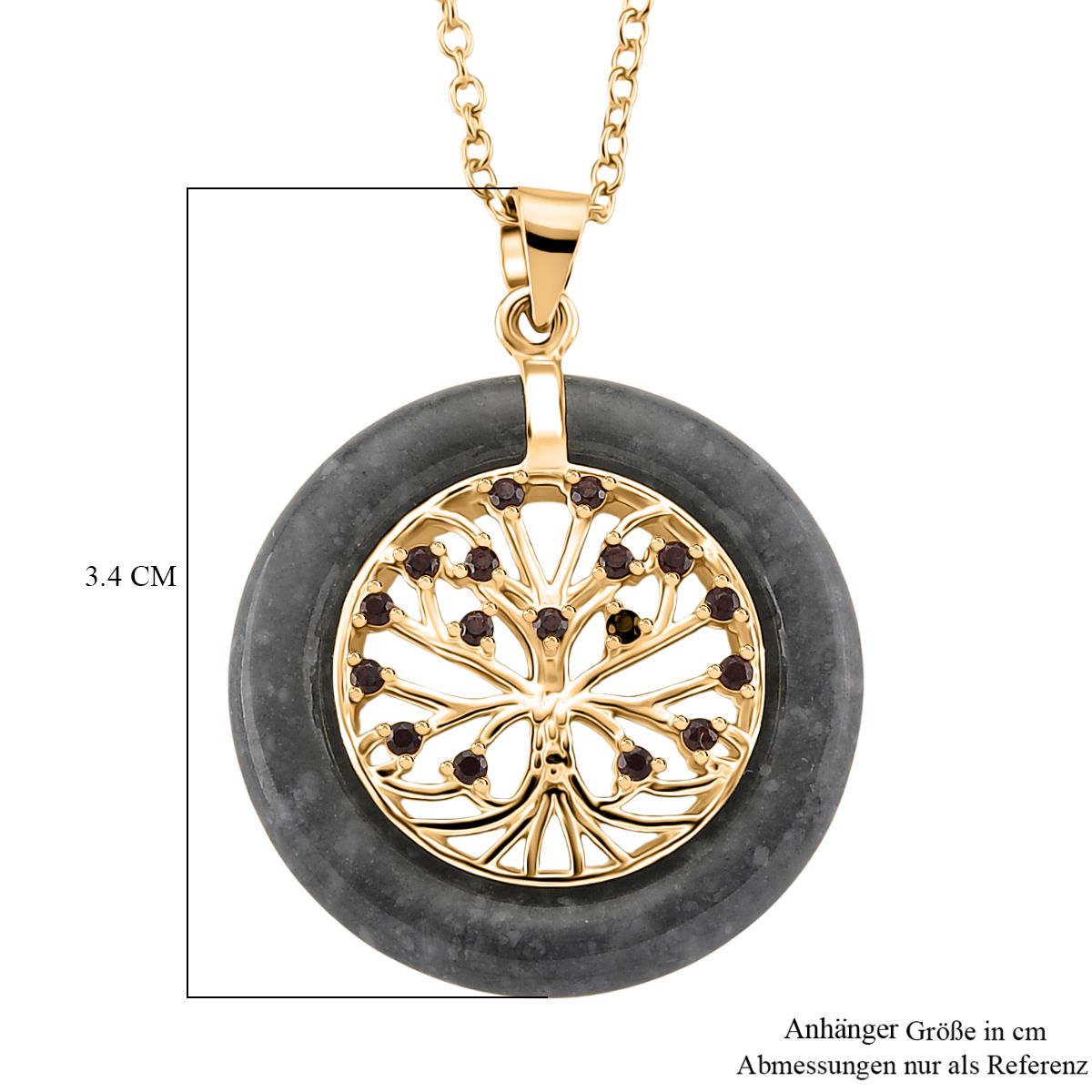 D'Joy Natürlicher Olmek Jadeit, Roter Granat Schmuckset ca. 50 cm 925 Silber vergoldet ca. 6,00 ct.