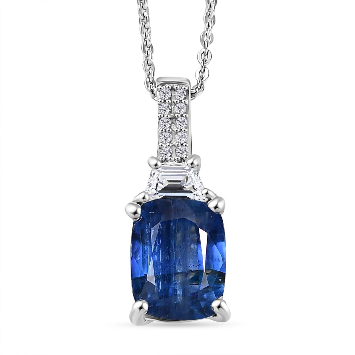 D'Joy AA Natürlicher Kaschmir-Kyanit, Weißer Zirkon Schmuckset ca. 50 cm 925 Silber rhodiniert ca. 3.17 ct