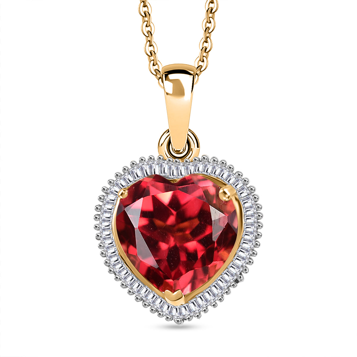 D'Joy Lab Grown Padparadscha-Saphir, Weißer Diamant Anhänger mit Kette, ca. 50 cm 925 Silber 750 Gelbgold Vermeil ca. 5.40 ct