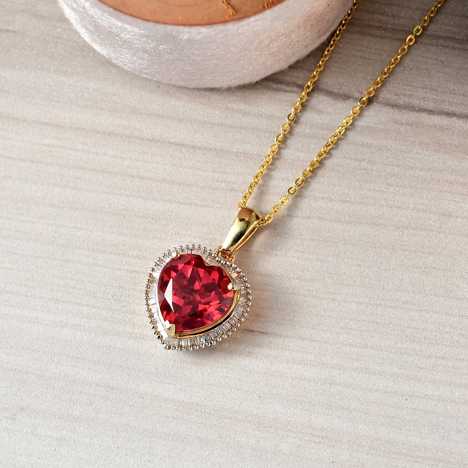 D'Joy Lab Grown Padparadscha-Saphir, Weißer Diamant Anhänger mit Kette, ca. 50 cm 925 Silber 750 Gelbgold Vermeil ca. 5.40 ct