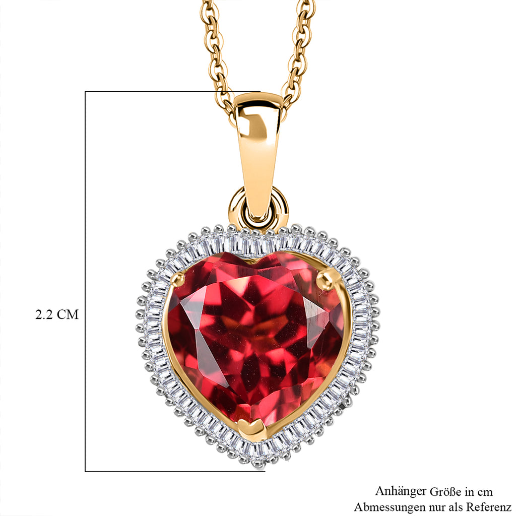 D'Joy Lab Grown Padparadscha-Saphir, Weißer Diamant Anhänger mit Kette, ca. 50 cm 925 Silber 750 Gelbgold Vermeil ca. 5.40 ct