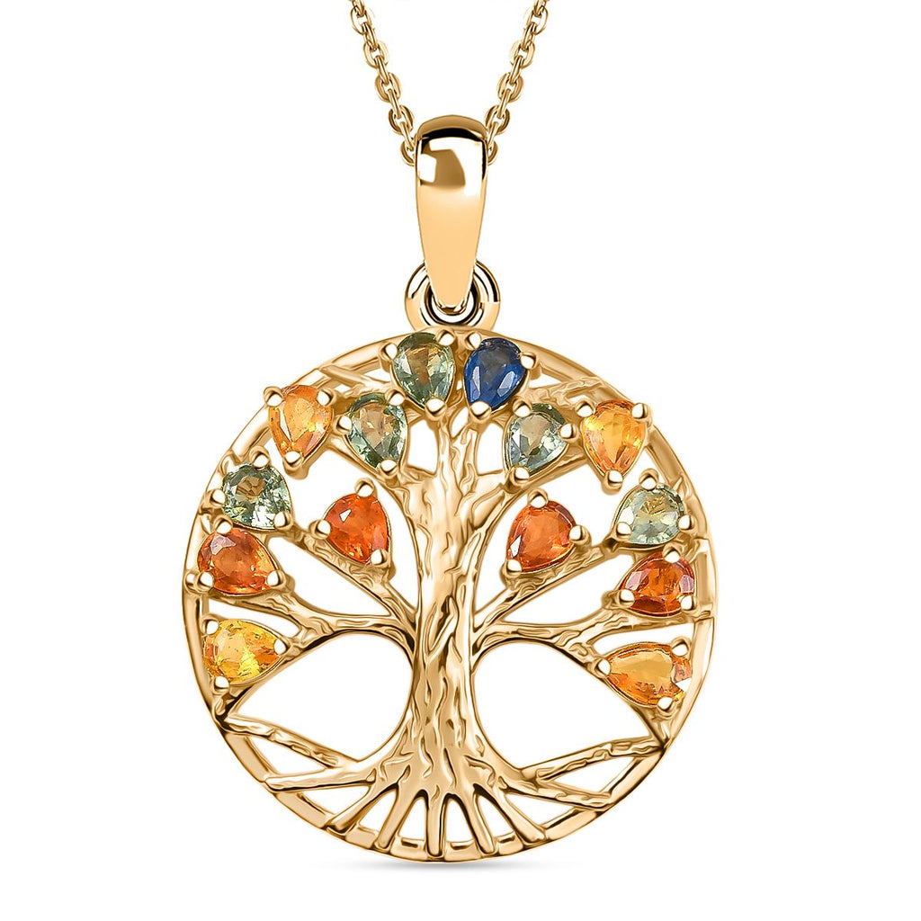 D'Joy AA Mehrfarbig Saphir, Blauer Saphir Schmuckset ca. 50 cm 925 Silber 750 Gelbgold Vermeil ca. 2.14 ct