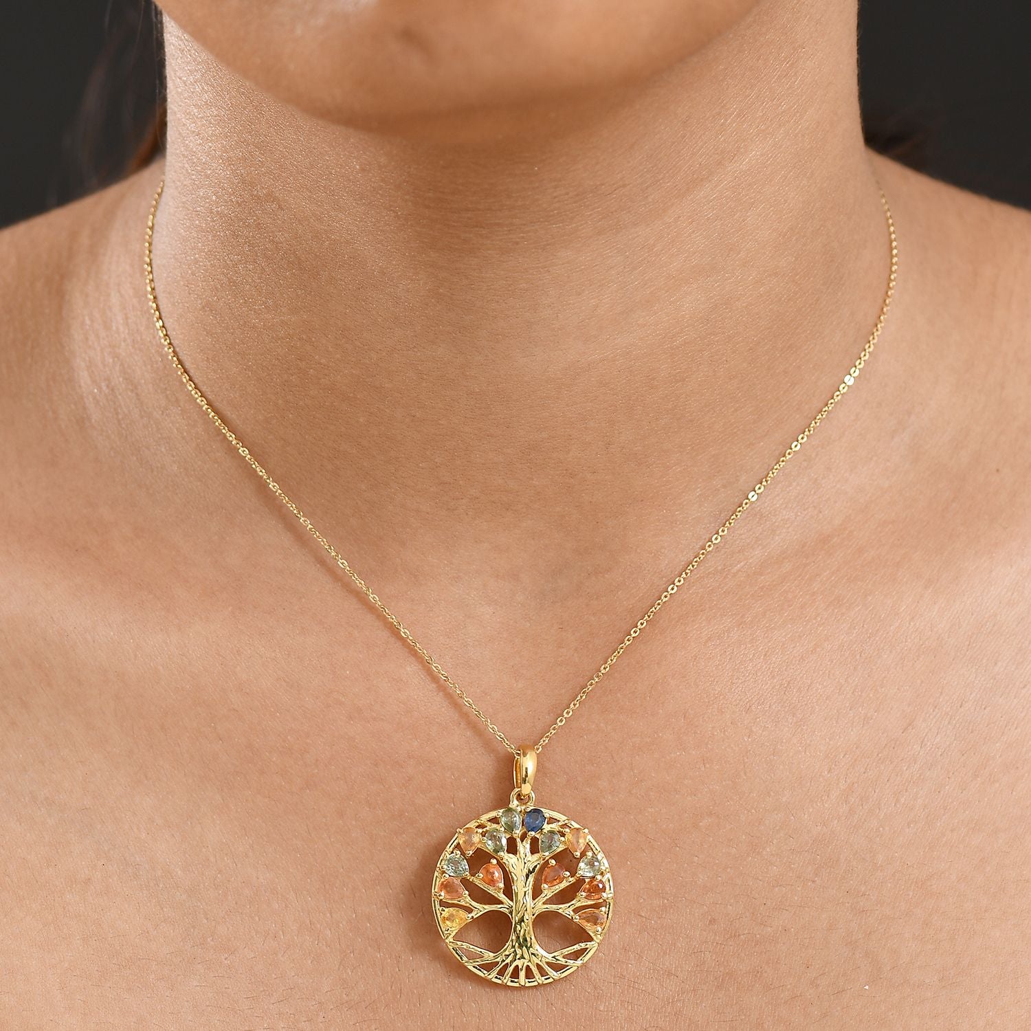 D'Joy AA Mehrfarbig Saphir, Blauer Saphir Schmuckset ca. 50 cm 925 Silber 750 Gelbgold Vermeil ca. 2.14 ct