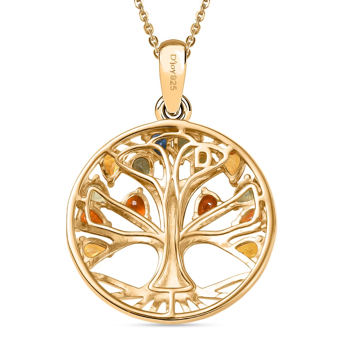 D'Joy AA Mehrfarbig Saphir, Blauer Saphir Schmuckset ca. 50 cm 925 Silber 750 Gelbgold Vermeil ca. 2.14 ct