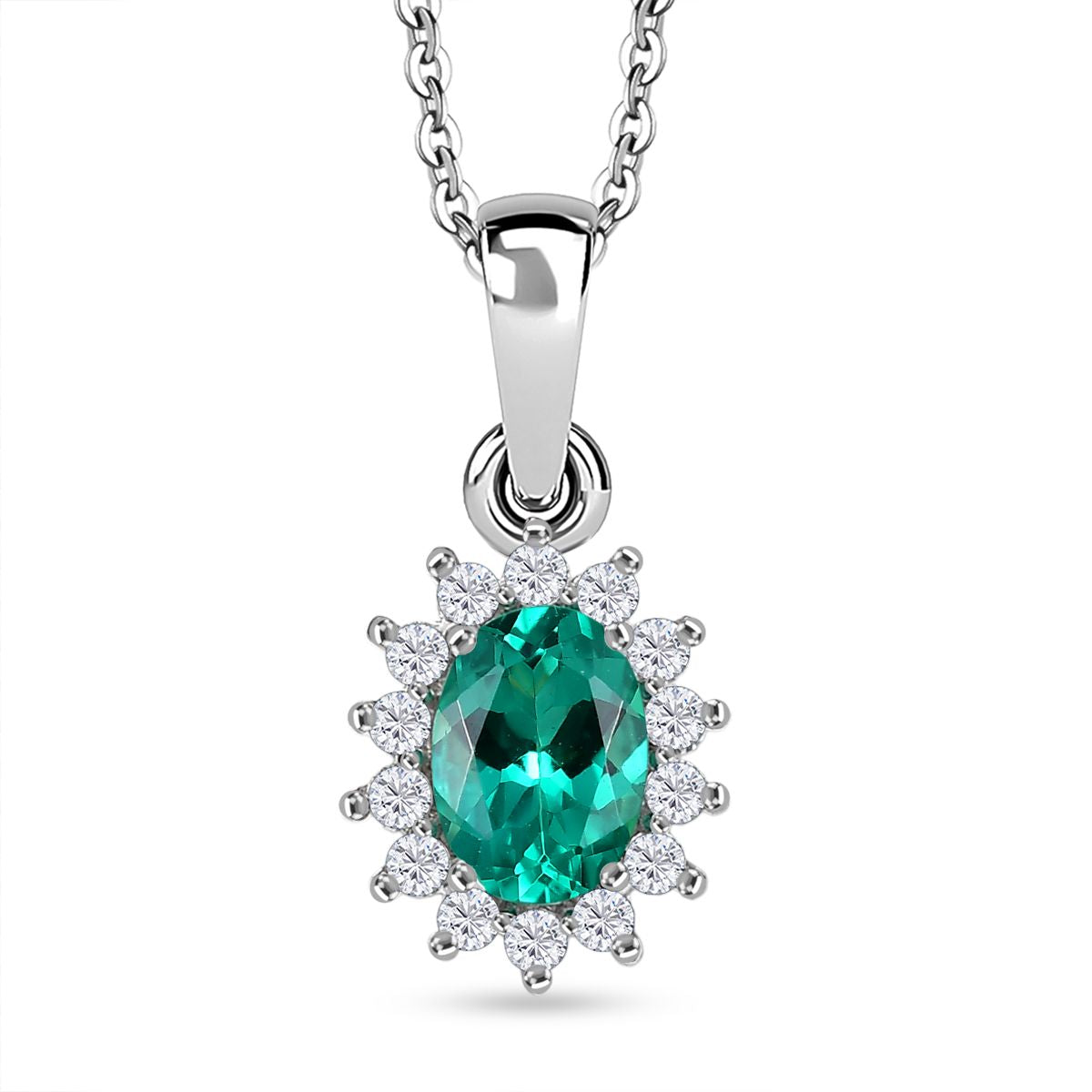 LUXURIANT - AAA Lab Grown Kolumbianischer Smaragd, Moissanit Anhänger mit Kette, ca. 50 cm 925 Silber rhodiniert ca. 0.90 ct